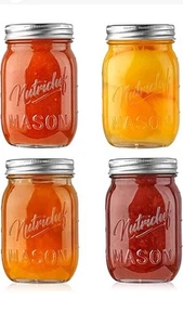 NutriChef NCMSJ4 Mason 16oz DIY Magnetic Spice Jar Glass Container with Lid - Picture 1 of 2