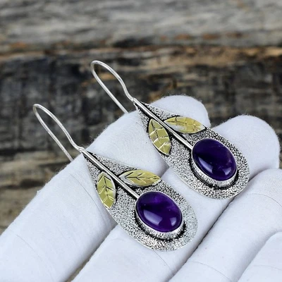Bello Ametista Gemma Fatto a Mano 925 Argento Sterling Gioielli Orecchini Regali - Immagine 1 di 4