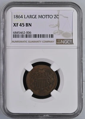 1864 LARGE MOTTO 2C NGC XF 45 BN - Image 1 of 2