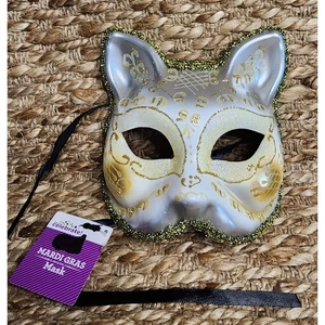 Beautiful Cat Gato Masquerade/Halloween/Cosplay/Mardi Gras Mask Black & Gold NWT - Picture 1 of 11