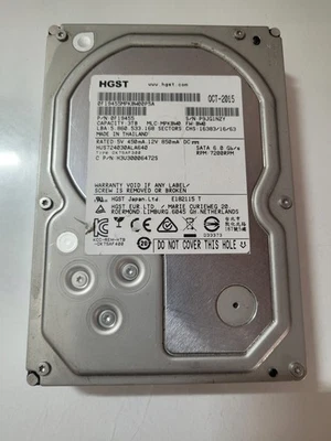 HGST 3TB 7.2k RPM 6.0 GB/s 64MB Cache 3.5" SATA Hard Drive Tested & Wiped! - Image 1 of 4