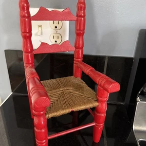 Vintage Wooden Painted Red Ladder Back Woven Jute Seat Arm Chair Doll Christmas - Picture 1 of 9