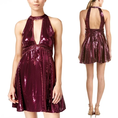 Mini Vestido Free People Film Noir Lentejuelas Halter Cóctel Fiesta Talla 4 Púrpura Foto 1 de 4
