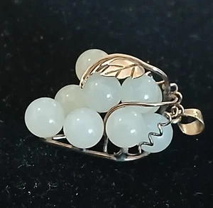 Hermoso racimo de uva de piedras preciosas de jade de oro amarillo de 10k con colgante de enredaderas - Imagen 1 de 12