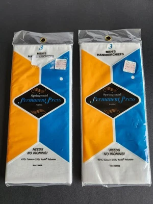 Paquete de 2 pañuelos blancos Springmaid prensa permanente algodón poli 6 en total para hombre Foto 1 de 4