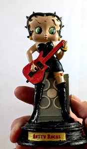 Betty Boop Betty Rocks Small Figure Red Guitar Black Dress Ceramic Retro Display - Picture 1 of 6