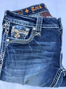 Rock Revival Jeans Women 26x29 Charon Skinny Rhinestones Embroidered Distressed - Picture 1 of 15