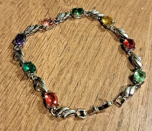 STERLING SILVER 925 Natural Multi Gem Tennis Bracelet 20cm 10.2gram - Picture 1 of 7