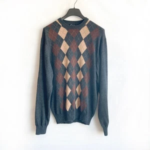 Suéter Jos A Banks Argyle Para Hombres Talla XL Gris Marrón Tostado Mezcla de Lana Cuello Redondo Acogedor - Imagen 1 de 8