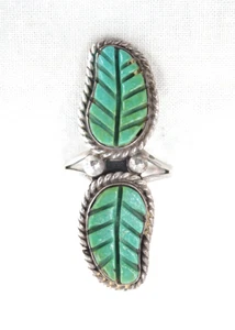Vtg Silver Native American Ring W/ Turquoise Leaf 8 grams E B Eugene Belone ? - Picture 1 of 9
