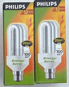Lot Of 2 Philips Energy Saving Bulbs 20w Equal To 100 W B22 Fitting New Free P&P - Picture 1 of 7