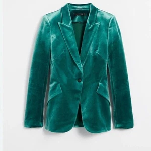 White House Black Market Teal one button  Velvet Blazer size 6 with shoulder pad - Picture 1 of 9