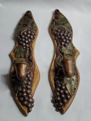 Pair of Vtg Sconces Arnel's 1960s-1990s Grapes & Leaves Plaster Good Condition - Image 1 of 4