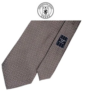Ermenegildo Zegna Recent Chocolate Tie - Brown Black Geometric Grid Silk Necktie - Picture 1 of 12