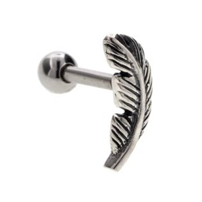 Cartilage Tragus Barretta Elice Piercing Orecchio Con Piuma Top Chirurgico Steel - Immagine 1 di 1