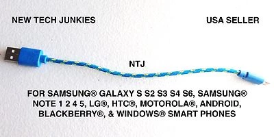 SHORT 8" Braided MICRO USB power cord Charger Cable for Galaxy s3 s4 s6 s6+ s7 - Image 1 of 4