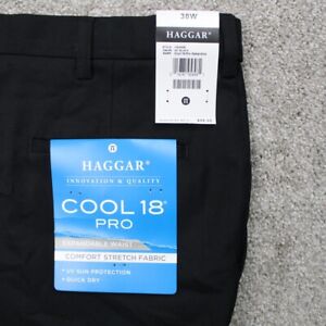Haggar Shorts NWT Men's 38W Black Cool 18 Pro Expandable Waist 4 Way Stretch