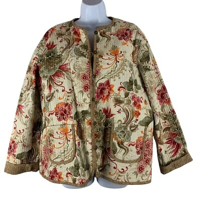 Chaqueta acolchada floral Alfred Dunner botones 100 % mezcla de algodón para mujer talla 12 Foto 1 de 4