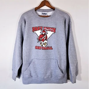 Vintage 80s 90s Softball Varsity Athletic Pouch Sweatshirt Eagle Sports USA L - Picture 1 of 11