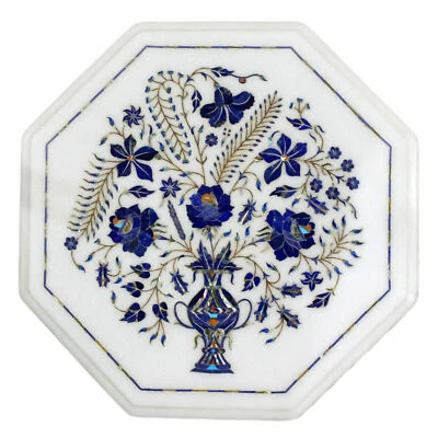 18" Marble Table Top Handmade Natural Semi Precious Stones Inlay work - Image 1 of 2