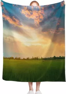 Manta de lujo acogedora manta suave paisaje natural de un campo verde con - Imagen 1 de 6