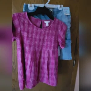 NWT Cat & Jack Girls Top XL & Jean Shorts Set Size 16 - Picture 1 of 10