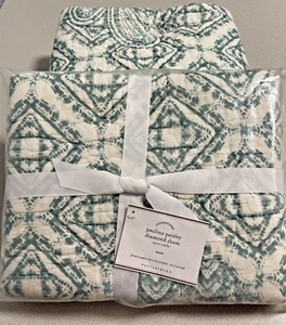 2 Pottery Barn Paulina Paisley Diamond Shams Standard Seafoam Green Euro 26"x26" - Picture 1 of 5
