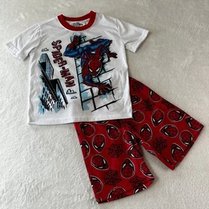 Marvel Spiderman Kids Boys Pajama Size 4/5 White Red Short Sleeve Pullover Set - Picture 1 of 10
