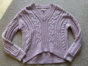 Aeropostale Women’s Pink Long Sleeve V Neck Pullover Cable Knit Sweater Top XS - Picture 1 of 14