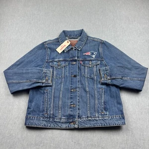 New England Patriots Levis Denim Jacket Womens 2XL XXL Blue Embroidered NFL Coat - Picture 1 of 15