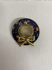 Vintage Hat Enamel Pin Brooch w Bow Gold Tone Mesh 1.25 inch Blue Pink Green - Picture 1 of 4