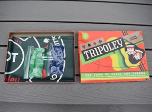 TRIPOLEY DELUXE EDITION NO. 111 POKER GAME VINTAGE BOX,CHIPS & PLASTIC SHEET B7 - Picture 1 of 22