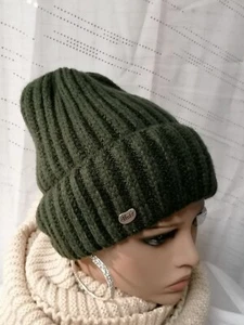 Mütze Strickmütze Oliv Neu Damen Herren Kuschelweich mit Umschlag dimo - Picture 1 of 5