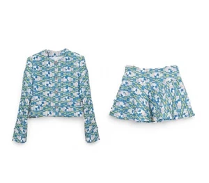 Handmade Tweed Boucle Multi Blue Jacket With Chiffon Floral Size S,M,L,XL - Bild 1 von 8