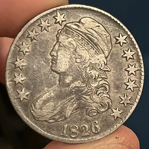 1826 NICE CAPPED BUST HALF DOLLAR VF Detail (cleaned? Scratched) - Afbeelding 1 van 3