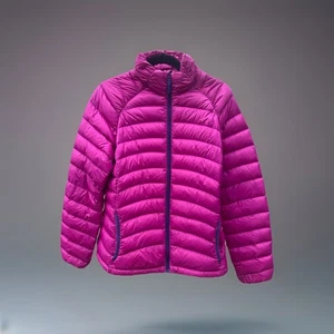 Womens Sz Large Prana Fuchsia Puffer Full Zip Jacket Goose Down Fuchsia - Picture 1 of 11