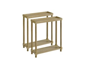 Set Of Two 24" Oak Brown Wood Rectangular End Tables With Shelf - Picture 1 of 12