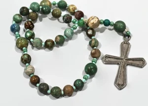 Cuentas de oración anglicanas de jaspe con cruz de peltre hecha a mano - Imagen 1 de 1