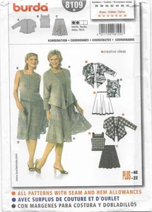 B165 BURDA 8109: JACKET, TOP & SKIRT SIZE 10-22 SEWING PATTERN - Foto 1 di 2
