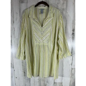 Liz & Me For Catherines Tunic Shirt Size 2X 22/24W Yellow Stripe Gauzy Sequins - Picture 1 of 8