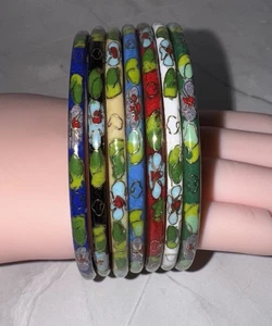 Set of 7 Vintage Floral Cloisonne Bracelets Bangles Colorful Enameled Floral - Picture 1 of 7