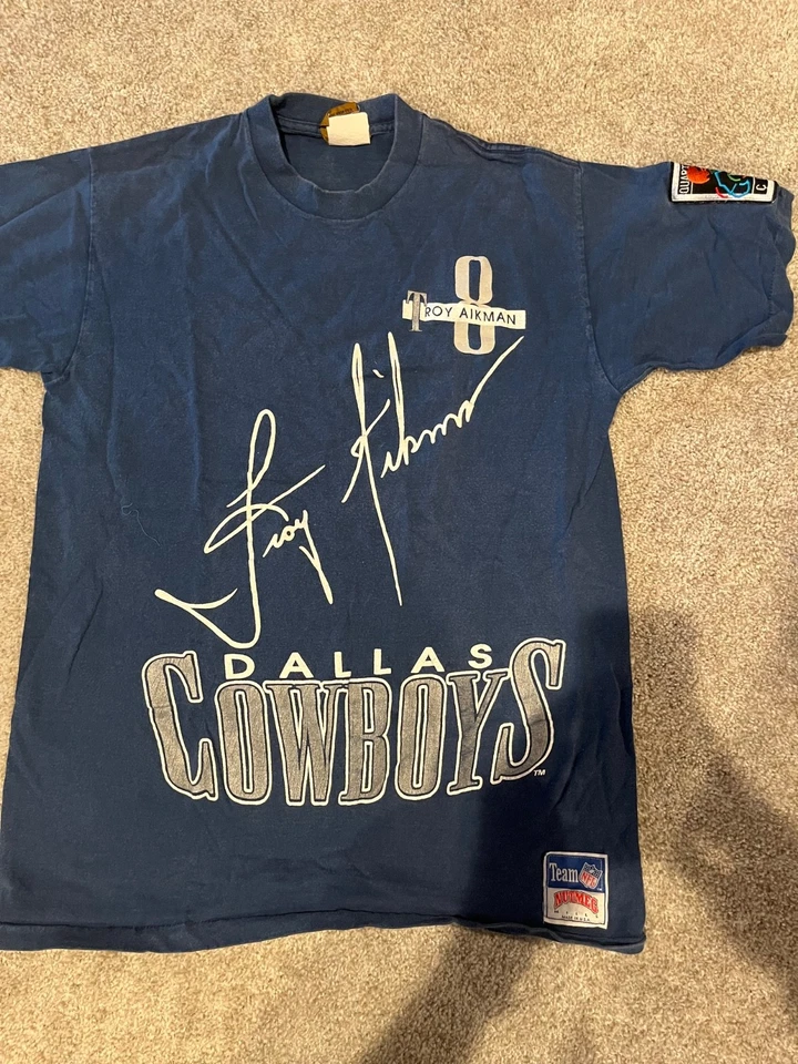 Troy Aikman Camiseta Usada con Serigrafía de su Firma Diagonal Talla Mediana Foto 1 de 1