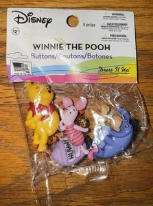5) WINNIE THE POOH W/ TIGGER EEYORE PIGLET DISNEY LICENSE BUTTONS JESSE JAMES - Picture 1 of 1