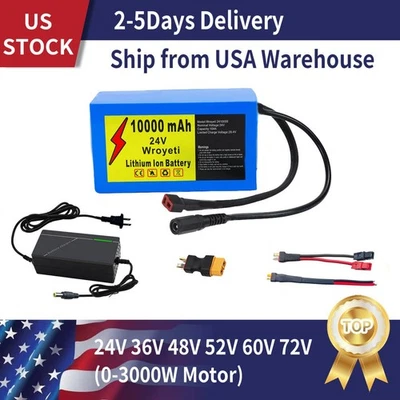 WROYETI 24V 10AH Electric Bike Lithinum Ion Battery for 100-350W Electric Bicycles Motor