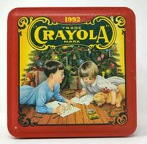 Contenedor de caja de metal Crayola Navidad lata colorida deseos navideños 1992 - Imagen 1 de 10