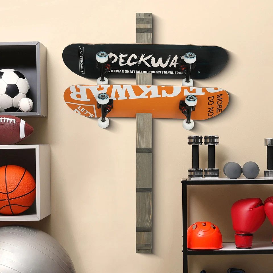 Estante de almacenamiento de monopatín montado en la pared, organizador de exhibición de longboard para 6 tablas Foto 1 de 4