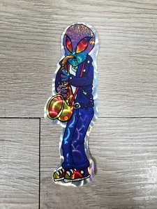 Vtg Holographic Saxophone Alien Sticker B2 - Picture 1 of 4