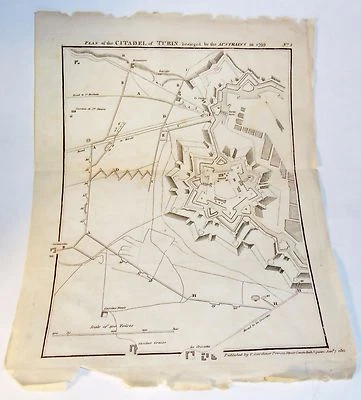 ANTIQUE MAP SIEGE PLAN OF CITADEL TURIN by AUST'S 1799 PUBLISHED GARDINER 1812 - Image 1 of 4