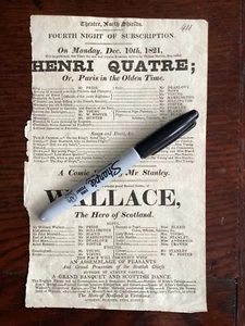 Original Georgian Playbill Flyer North Shields Theatre 1821 Henri Quatre Wallace - Picture 1 of 1