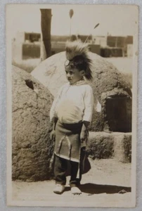 ATQ RPPC 1940's CHILD PUEBLO DANCER NEW MEXICO NATIVE AMERICAN INDIAN POSTCARD - Picture 1 of 5
